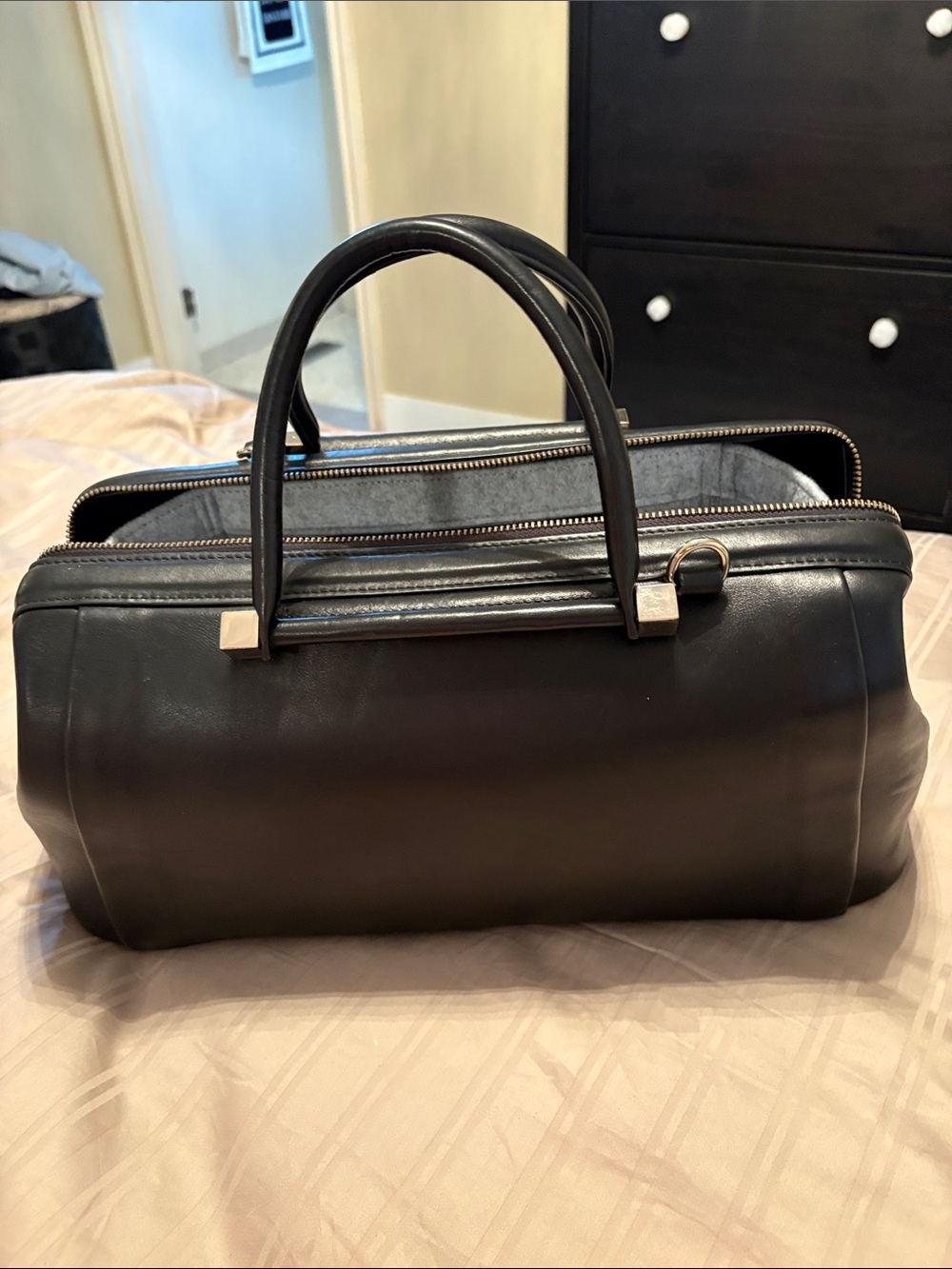 Zara Black Leather Men's Duffel Bag with Top Handles